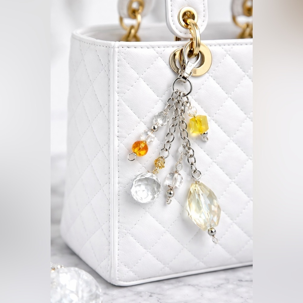 Handmade Crystal Glass | Purse Charm | Tassel Dangle Bag Key Chain Faceted Bling